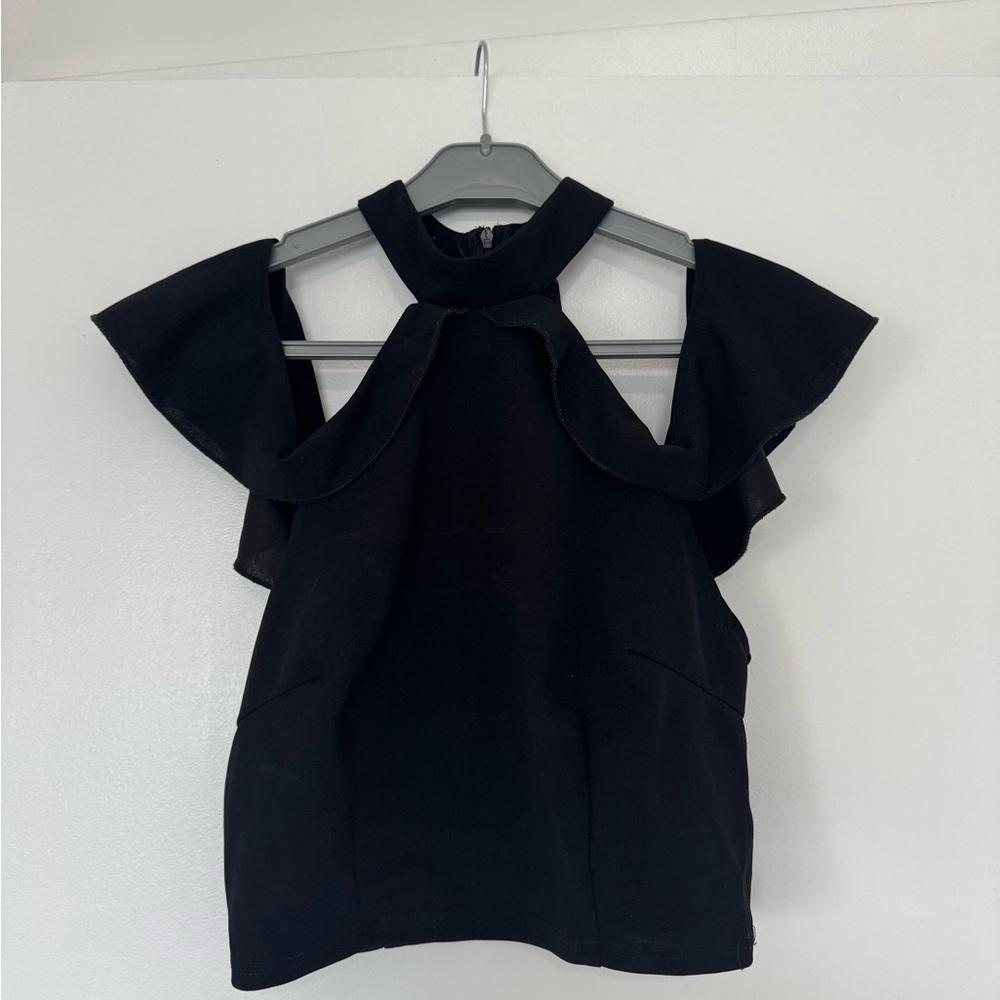 Chic Black Ruffle Sleeve Top